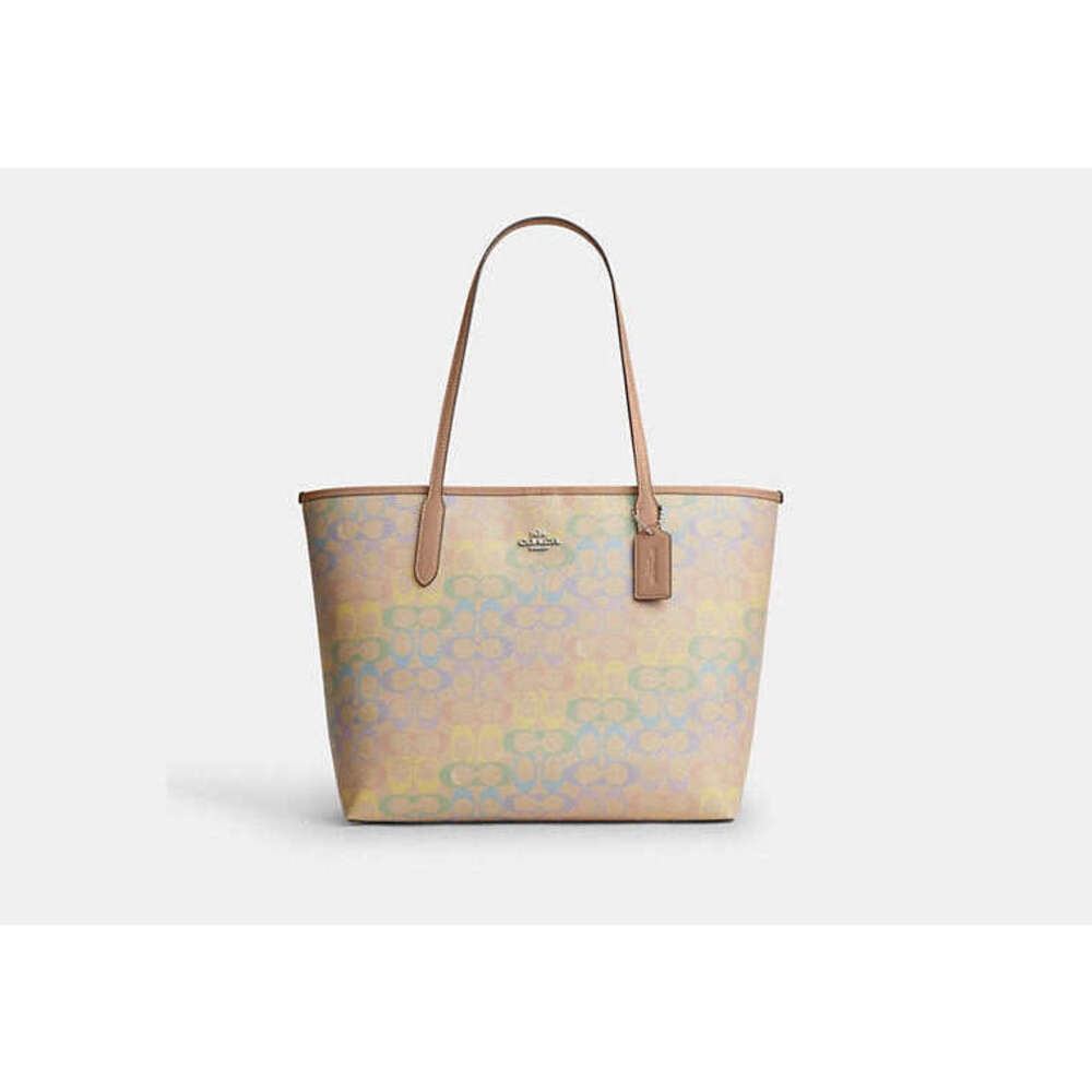 City Tote Bag In Rainbow Signature Canvas NWOT